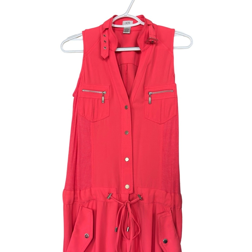 Cache Sleeveless Jumpsuit Snap Cargo Pockets XS Pockets Zippers Drawstring - Picture 2 of 5